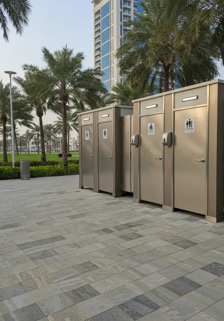 Clean and well-maintained public restroom with high hygiene standards