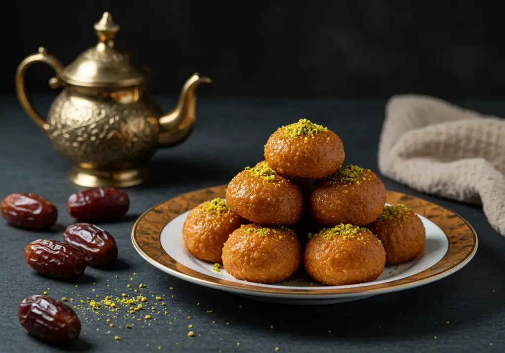Luqaimat is a popular sweet Emirati dumpling, known for its crispy texture and rich sweetness from date syrup