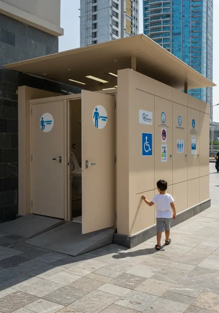 Dubai smart restroom with sensor taps, hand dryers, and digital features