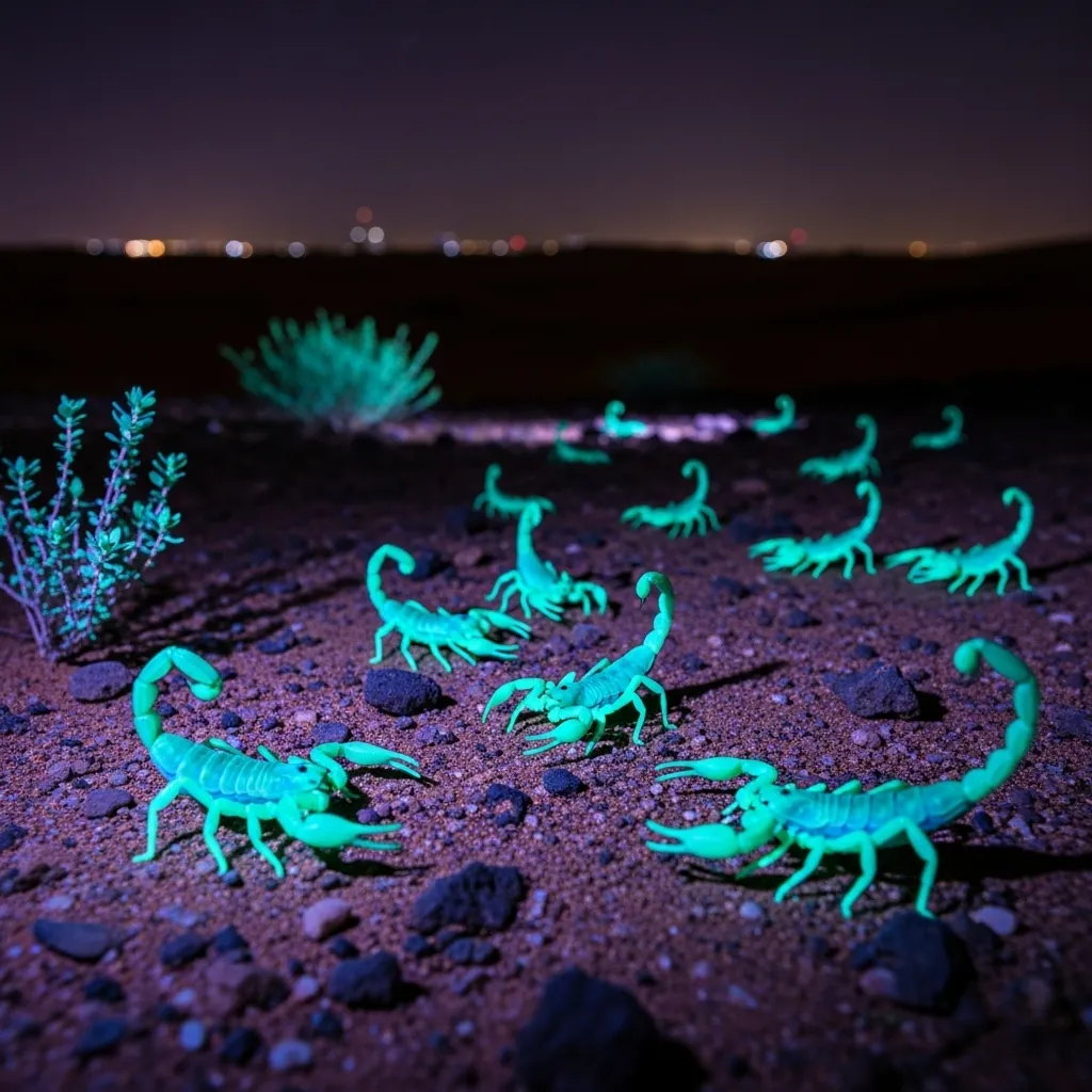 Shining scorpions Dubai glowing under UV light