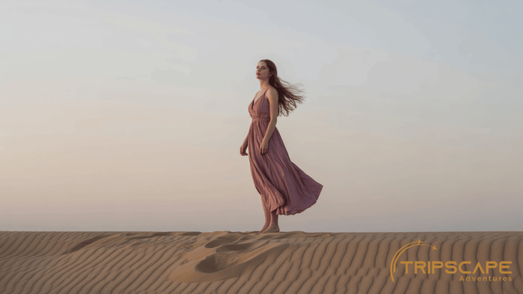 Flowing Dress Against Open Horizon